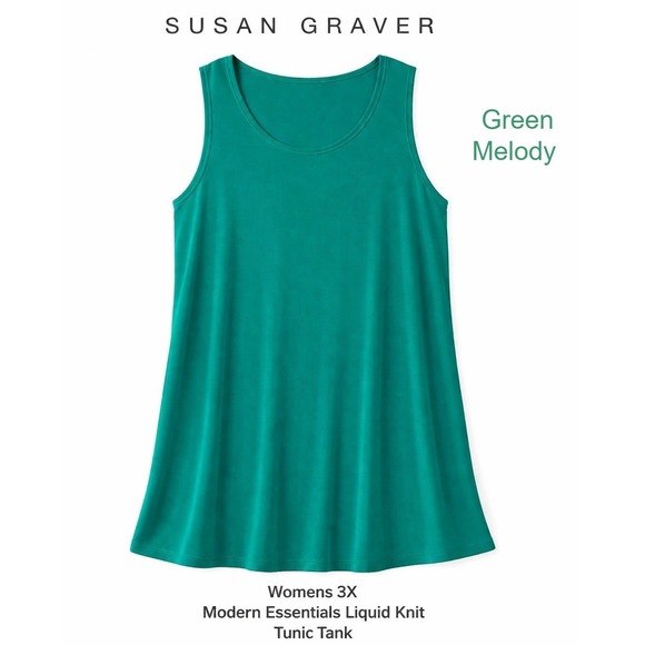 Susan Graver Tops - Susan Graver Womens 3X Green Melody Modern Essentials Liquid Knit Tunic Tank Top
